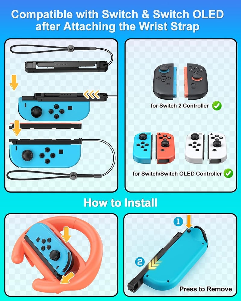 FYOUNG [Both for Switch 2 and 1] Steering Wheel Grip for Nintendo Switch 2/1/OLED Controllers, Ergonomic Racing Accessories for Joy con and for Joycon 2, for Mario Kart 8 Deluxe Switch Games-Orange Blue - Image 5